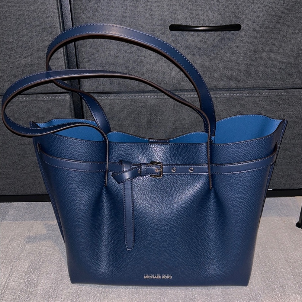 Michael Kors large pebbled leather Emilia tote bag navy